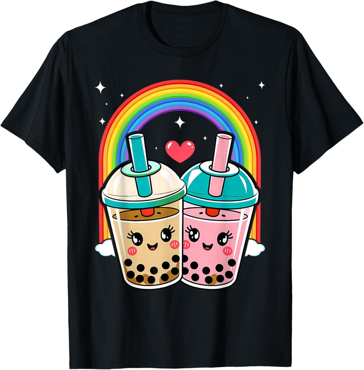 Cute Kawaii Couple Bubble Boba Milk Tea Lover Girl T-Shirt - T-Shirt | Black