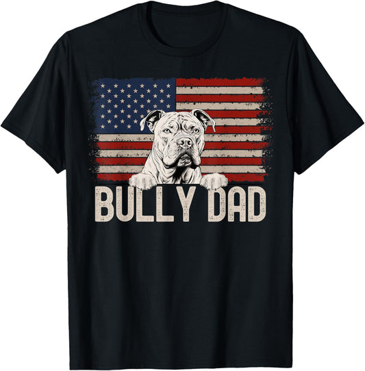Best Dog Dad Ever American Flag - Bully Dad T-Shirt - T-Shirt | Black