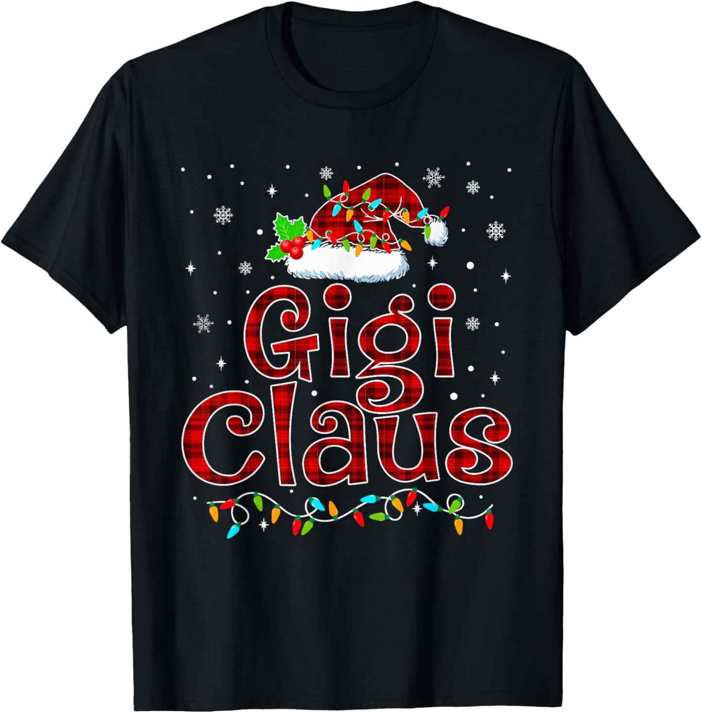 Gigi Claus Christmas Pajama Matching Family Xmas Lights T-Shirt - T-Shirt | Black