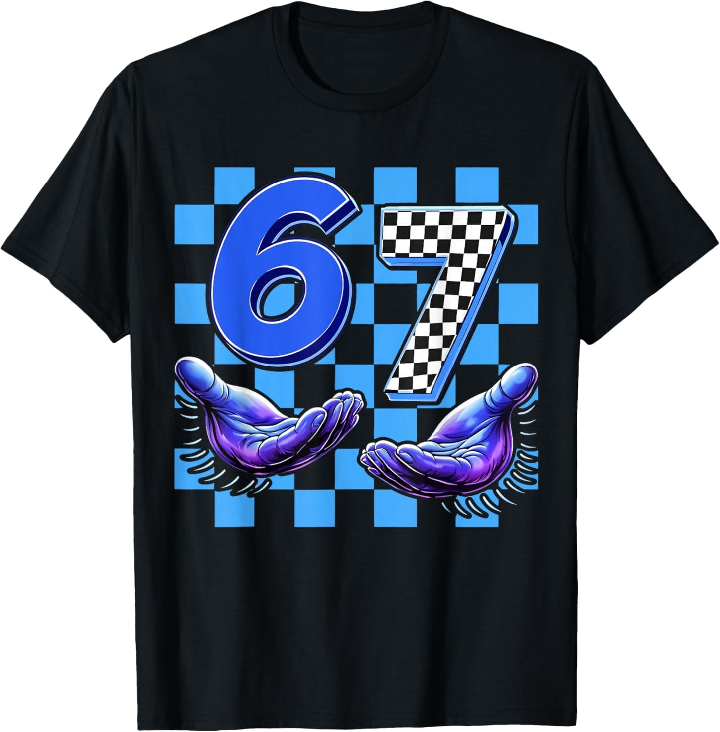 6 7 Birthday Blue Checker Funny Gen Alpha Gift Kids Boys T-Shirt - T-Shirt | Black