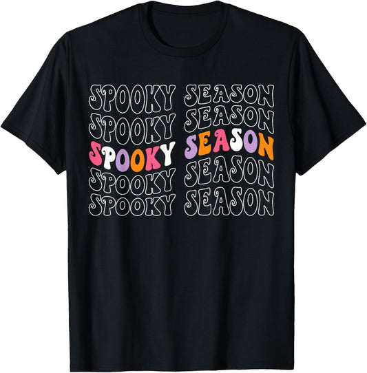 Spooky Season Groovy Halloween Costume Retro Wave Halloween T-Shirt - T-Shirt | Black