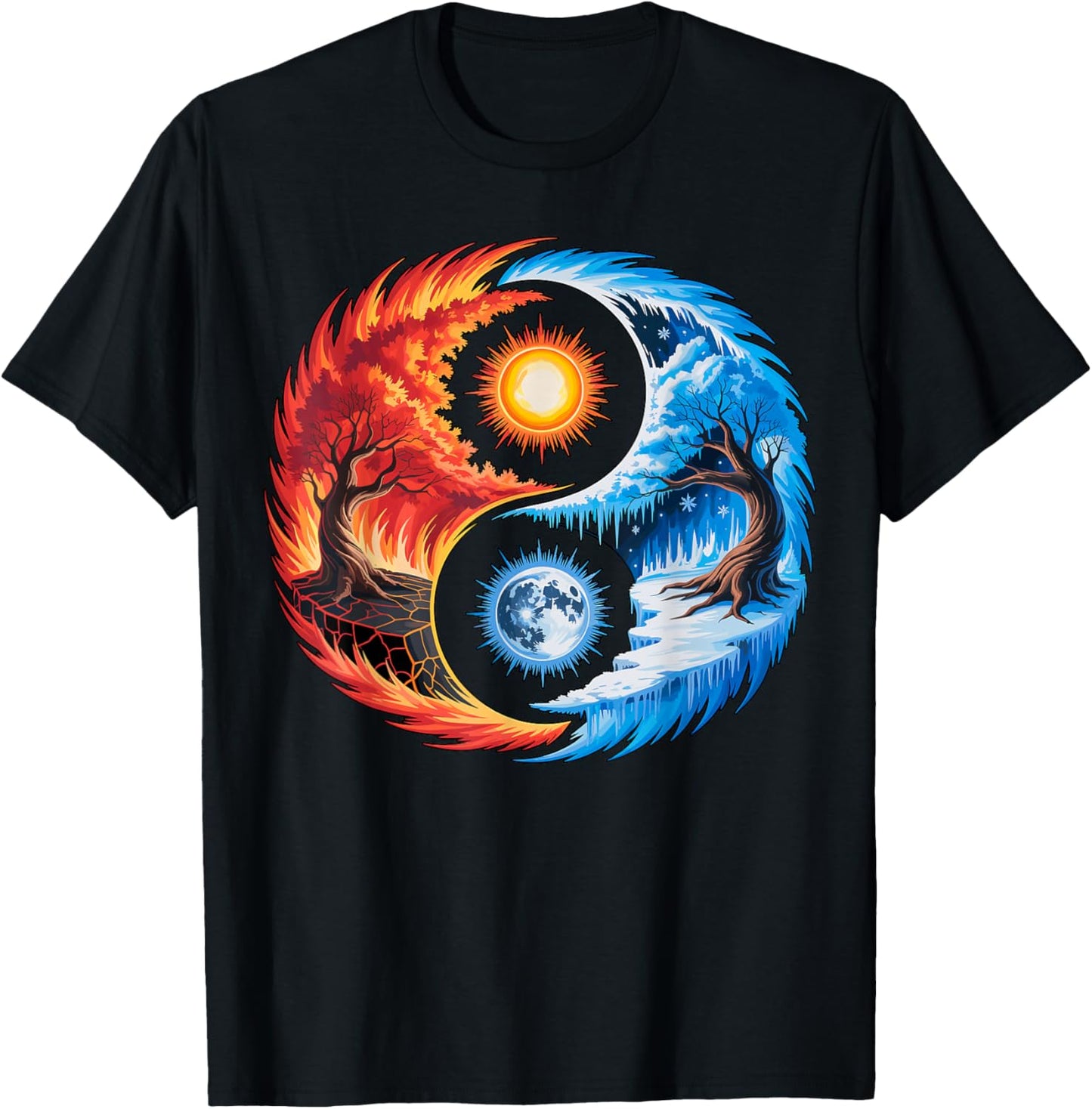 Yin Yang Gears Fire and Ice T-Shirt - T-Shirt | Black