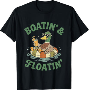 Boatin' and Floatin' Summer Vibes Duck Sunglasses Beach Trip T-Shirt - T-Shirt | Black