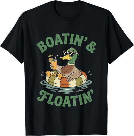 Boatin' and Floatin' Summer Vibes Duck Sunglasses Beach Trip T-Shirt - T-Shirt | Black