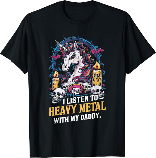 I Listen To Heavy Metal With My Daddy, Rock Unicorn Kids T-Shirt - T-Shirt | Black