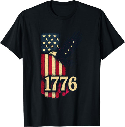 American Flag Eagle 1776 Distressed T-Shirt - T-Shirt | Black