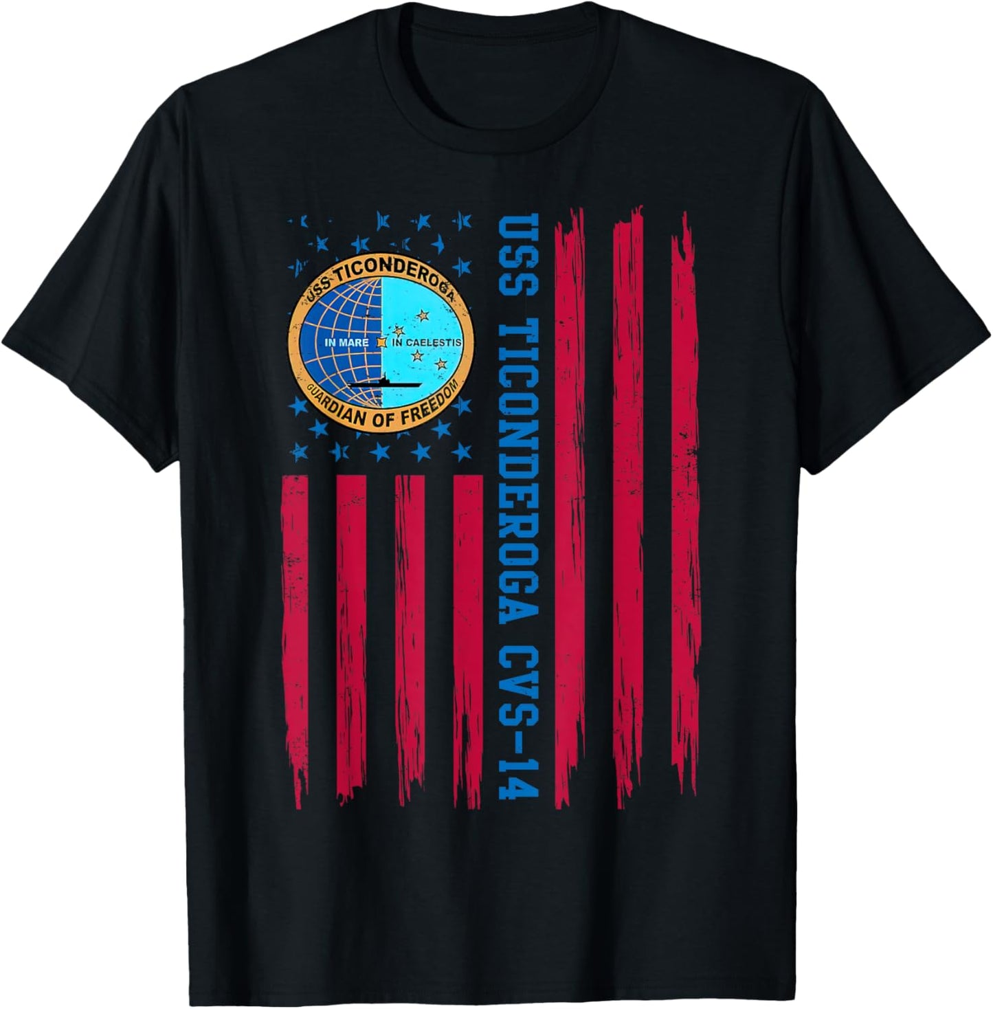 USS Ticonderoga CVS-14 American Flag Aircraft Carrier Papa Women Men T-Shirt - T-Shirt | Black