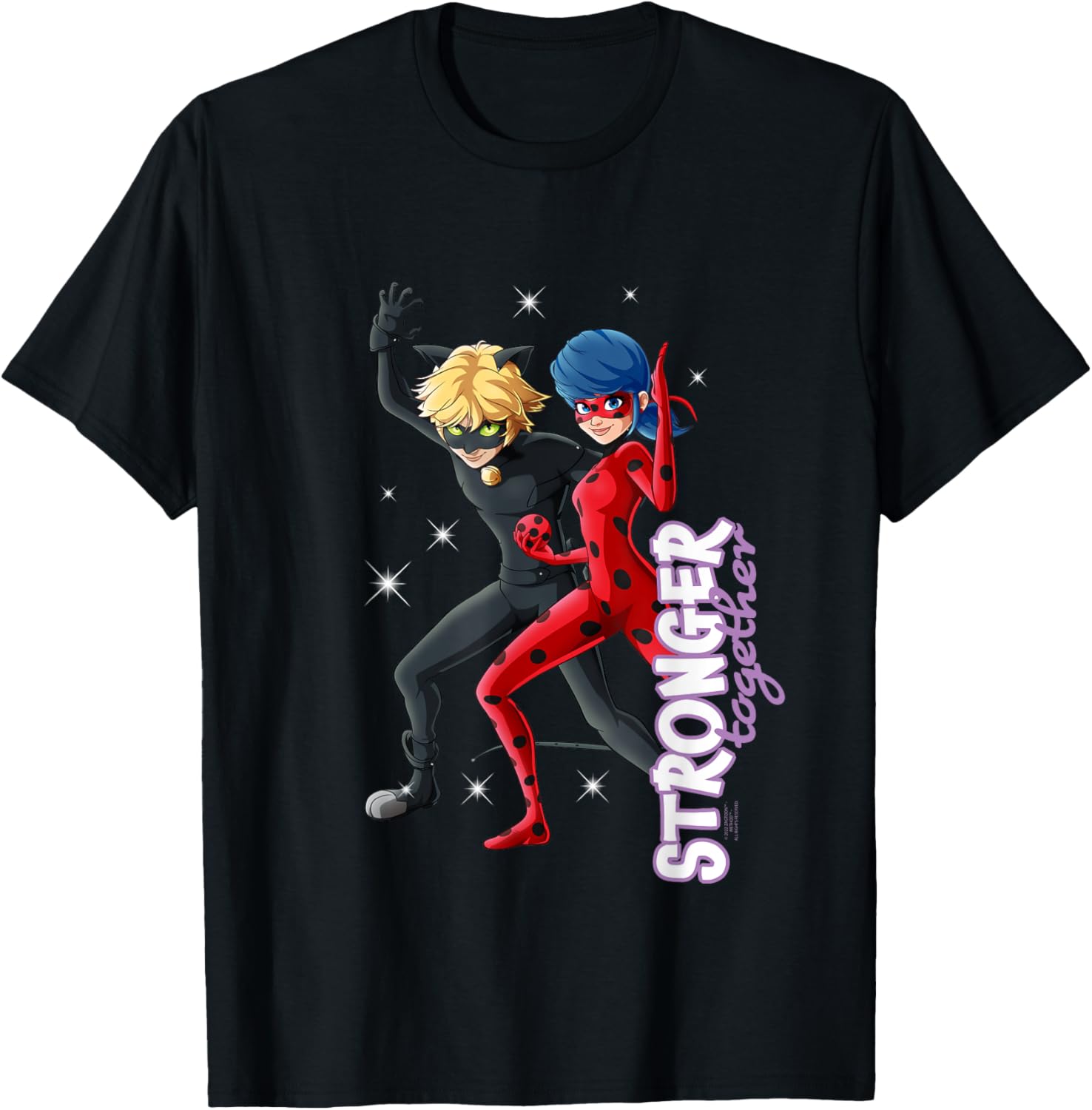 Ladybug Cat Noir Character Together Stronger , black, S T-Shirt - T-Shirt | Black