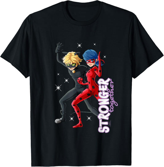 Ladybug Cat Noir Character Together Stronger , black, S T-Shirt - T-Shirt | Black