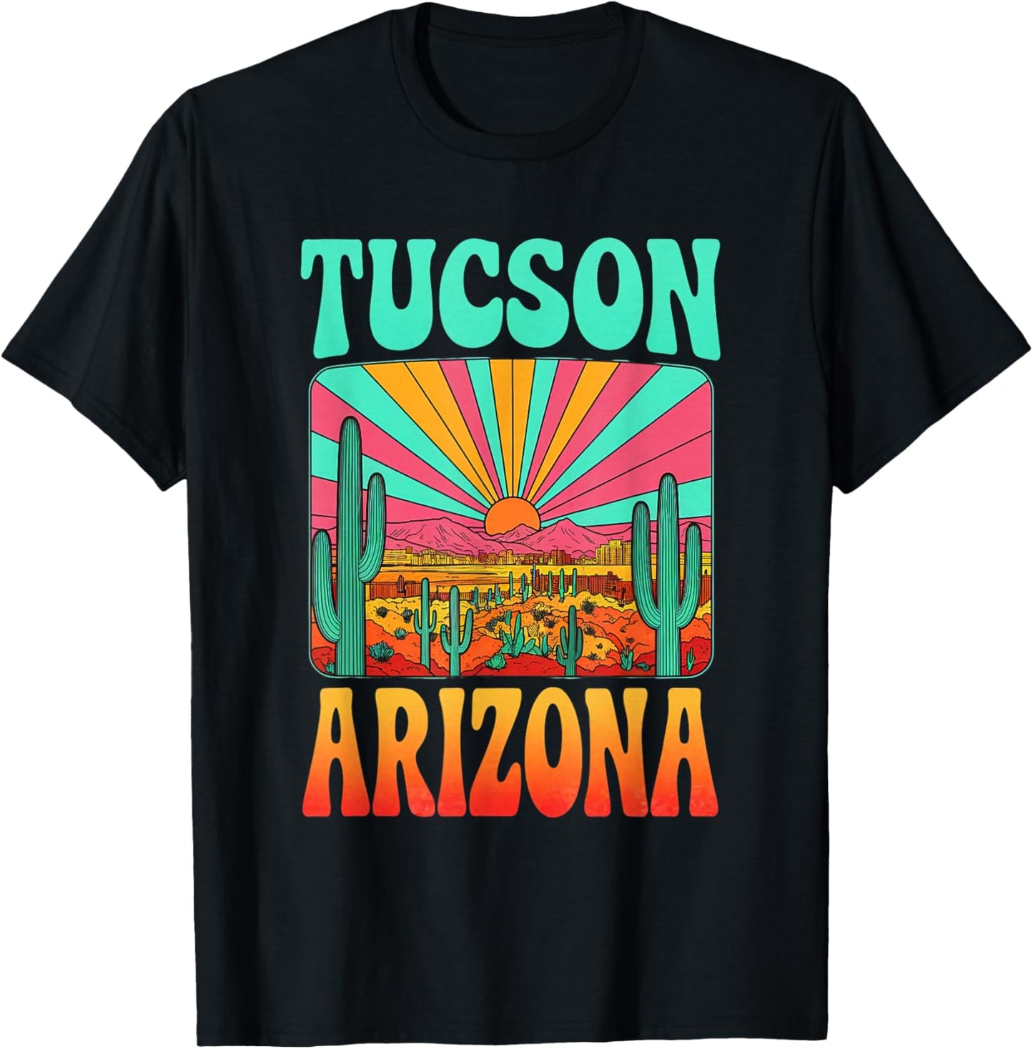 Vintage Tucson Arizona Desert Sunset Skyline Cityscape T-Shirt - T-Shirt | Black