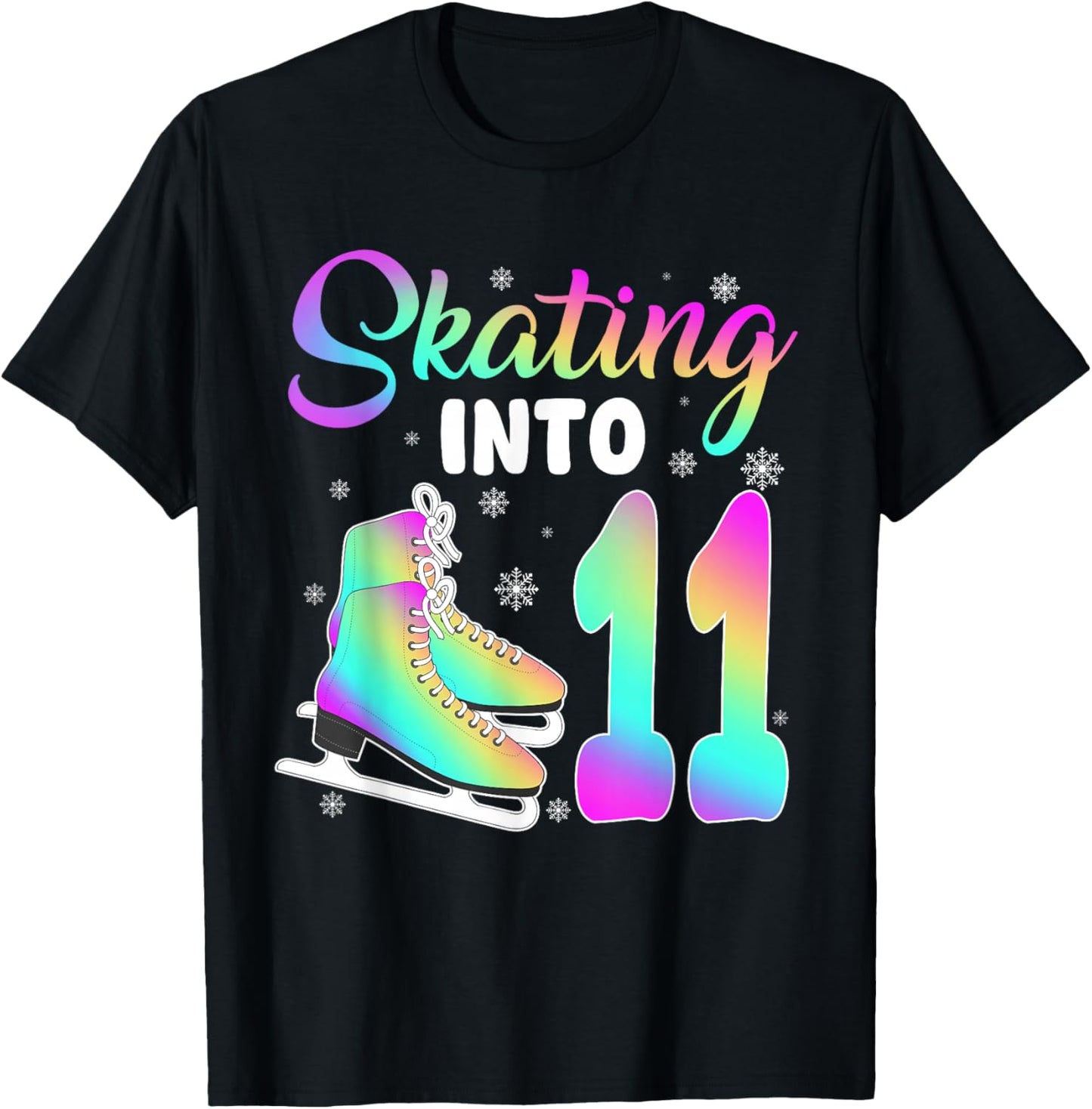 Skating Into 11th Birthday Ice Skating Girl 11 Year Old T-Shirt - T-Shirt | Black