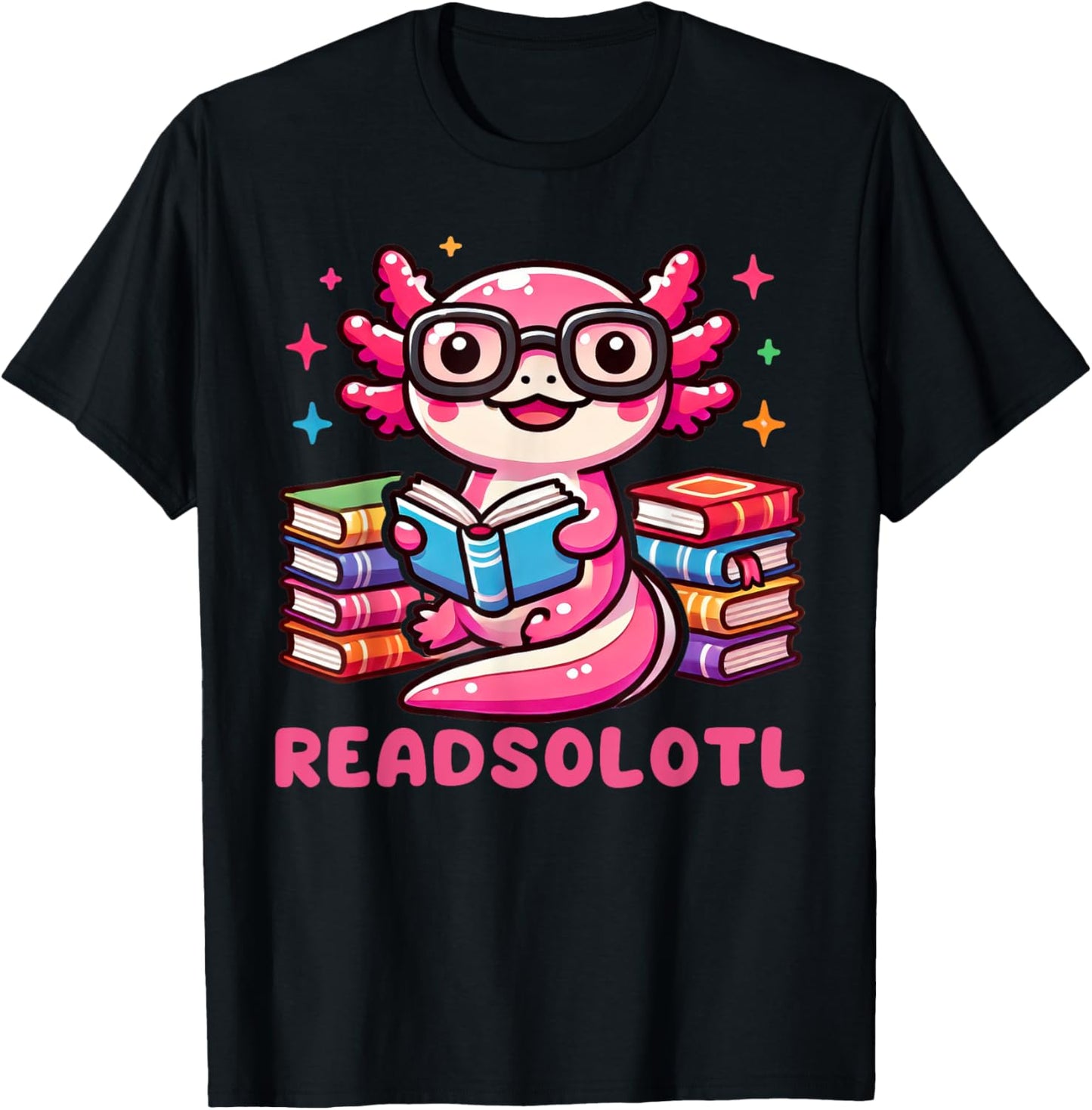 Kawaii Axolotl Readsolotl Book Lover Reading Bookworm Girls T-Shirt - T-Shirt | Black