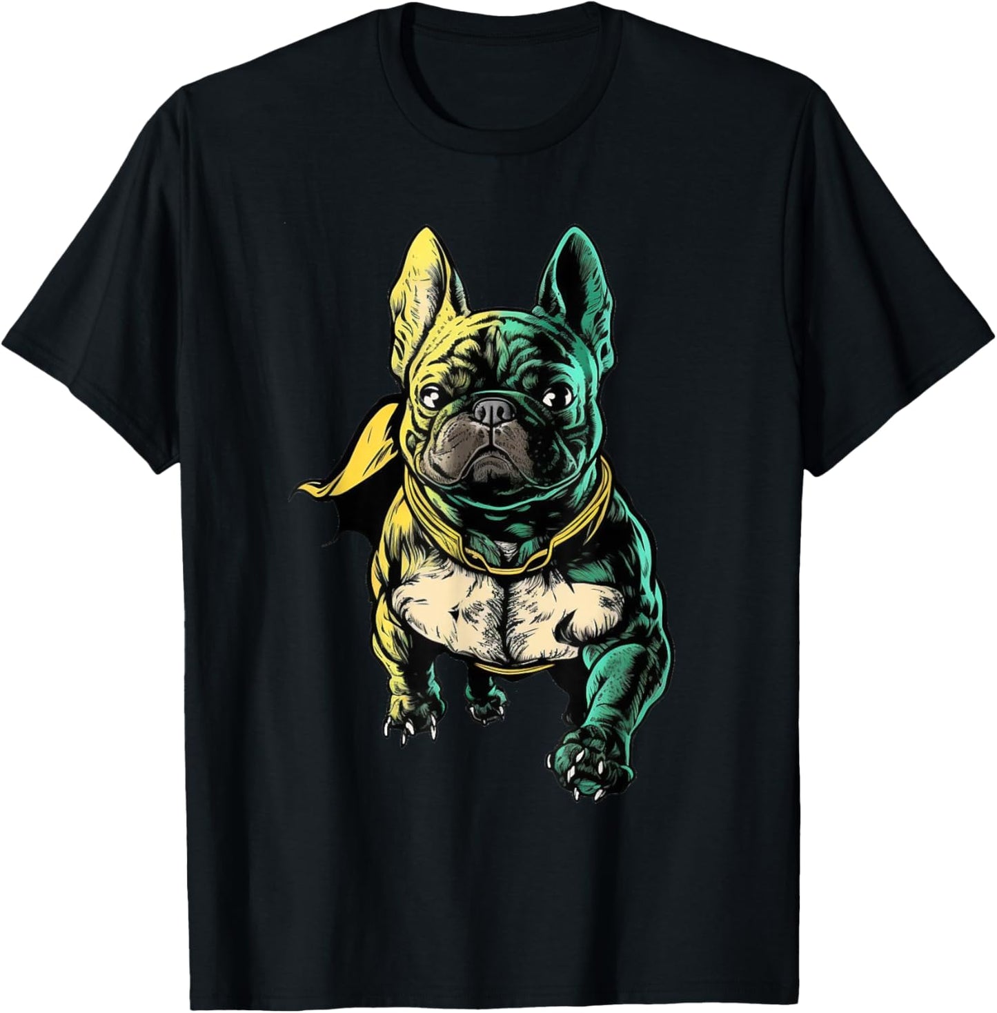 Superhero French Bulldog Red Cape Super Hero Dog T-Shirt - T-Shirt | Black