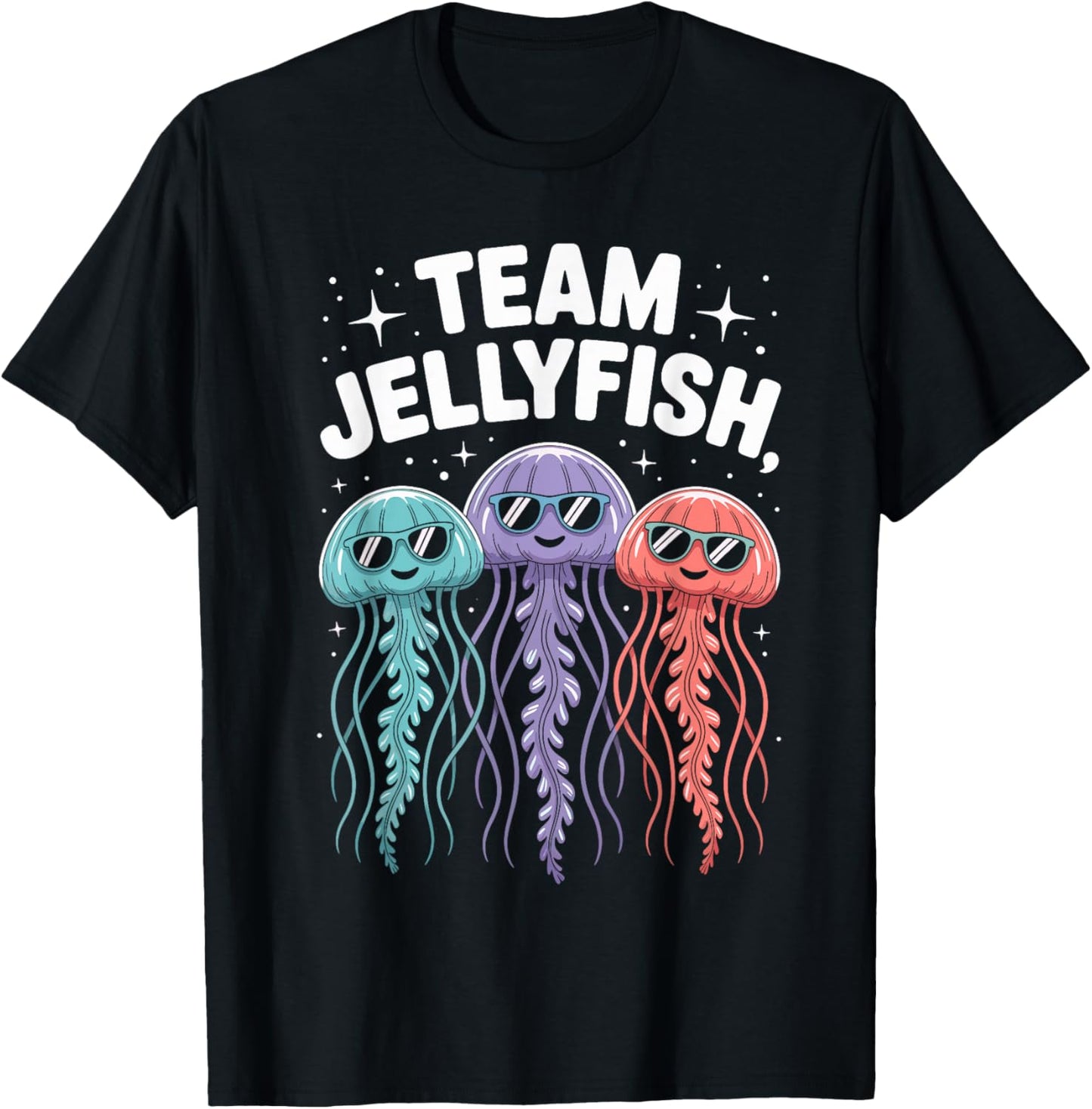 Jellyfish Team Funny Cartoon Ocean Birthday Party Style T-Shirt - T-Shirt | Black
