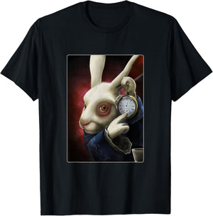 White Rabbit Pointing at a Clock Meme T-Shirt - T-Shirt | Black