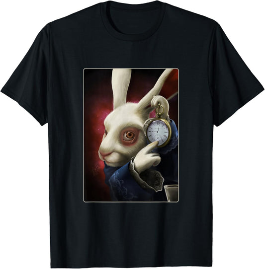 White Rabbit Pointing at a Clock Meme T-Shirt - T-Shirt | Black