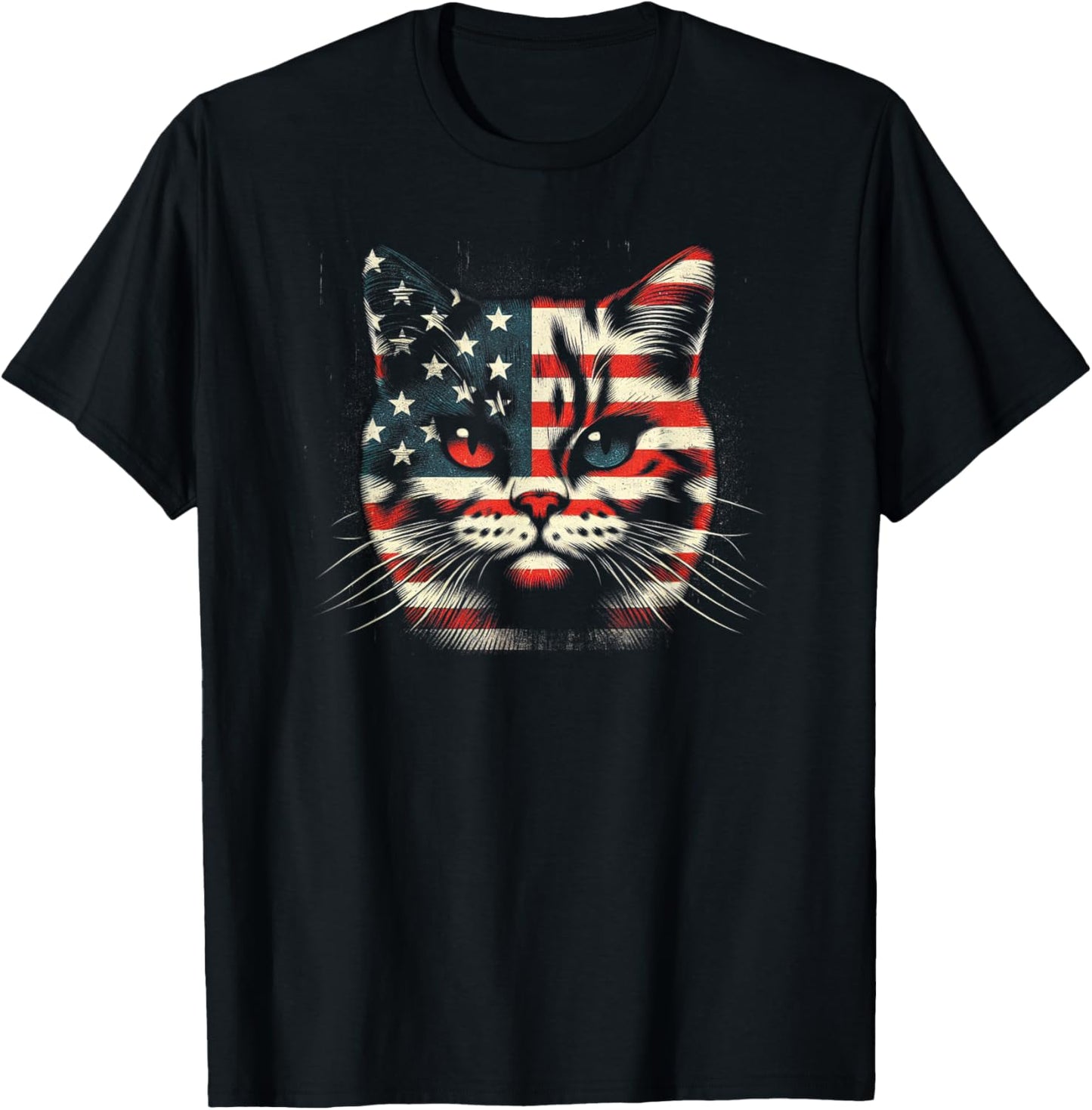 4th Of July American Flag Patriotic cat Kids Men T-Shirt - T-Shirt | Black