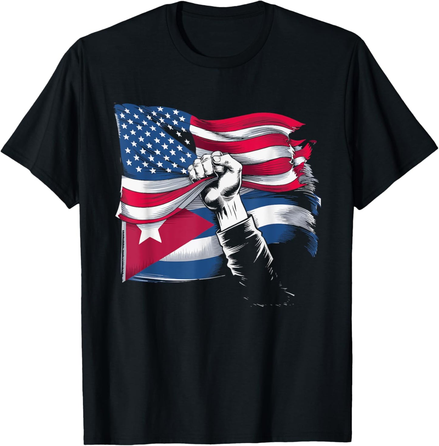 Half Cuban Half American Country USA Flag Cuba America T-Shirt - T-Shirt | Black