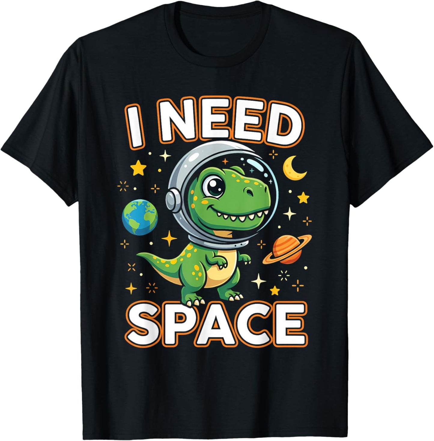 I Need Space Cute Dino Astronaut T-Shirt - T-Shirt | Black
