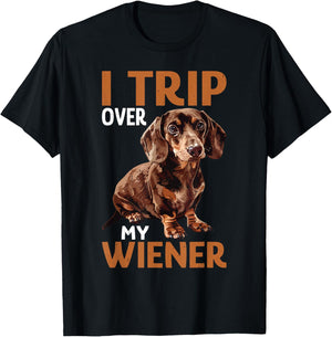I Trip Over My Wiener Funny Dog Dachshund Humor T-Shirt - T-Shirt | Black