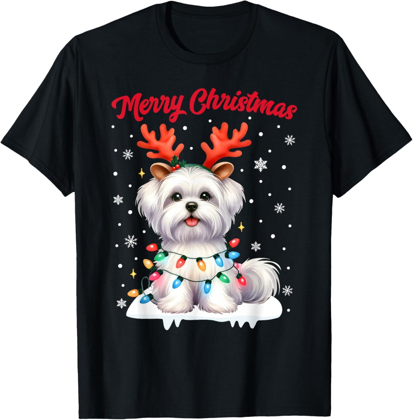 Christmas Pajamas Men Women Kids Maltese Dog Christmas T-Shirt - T-Shirt | Black