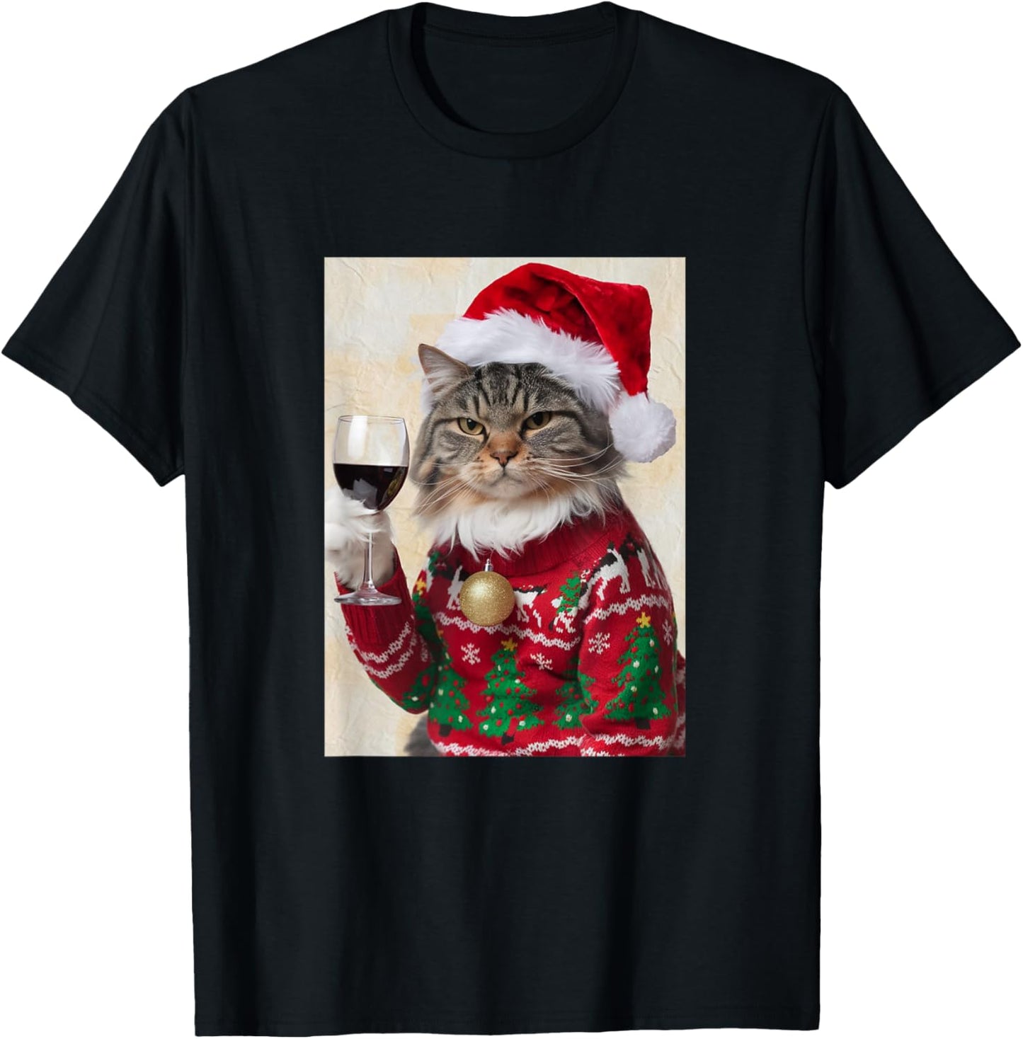 Cat Drinking Wine Cute Cat Holding Red Wine Lovers T-Shirt - T-Shirt | Black
