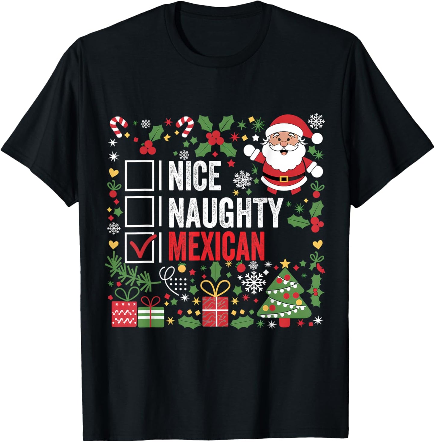 Nice Naughty Mexican Christmas Santa Claus Mexico T-Shirt - T-Shirt | Black