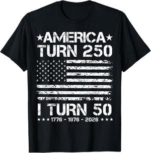 America Turns 250 I Turn 50 1976 50th Birthday Patriotic Dad T-Shirt - T-Shirt | Black