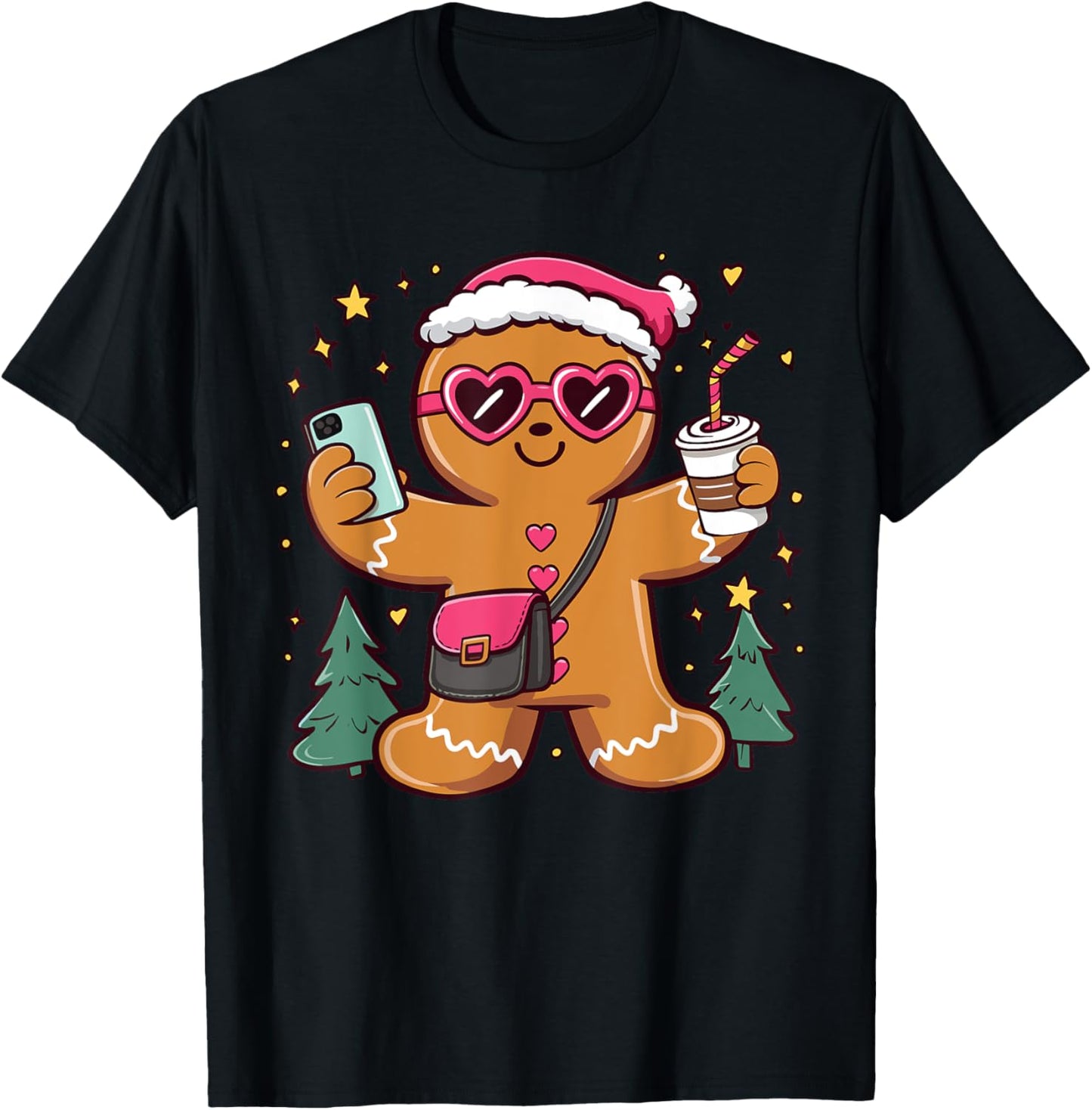 Gingerbread Man Cookie Santa Claus Hat Christmas Boys Girls T-Shirt - T-Shirt | Black
