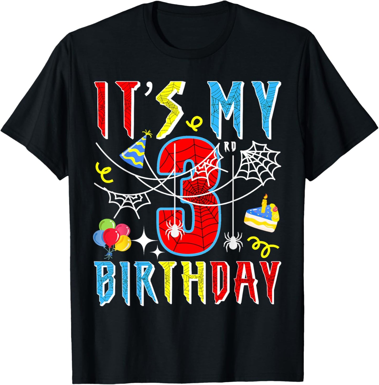3rd Birthday Spider Web Kids Boys 3rd Birthday Spider-Themed T-Shirt - T-Shirt | Black