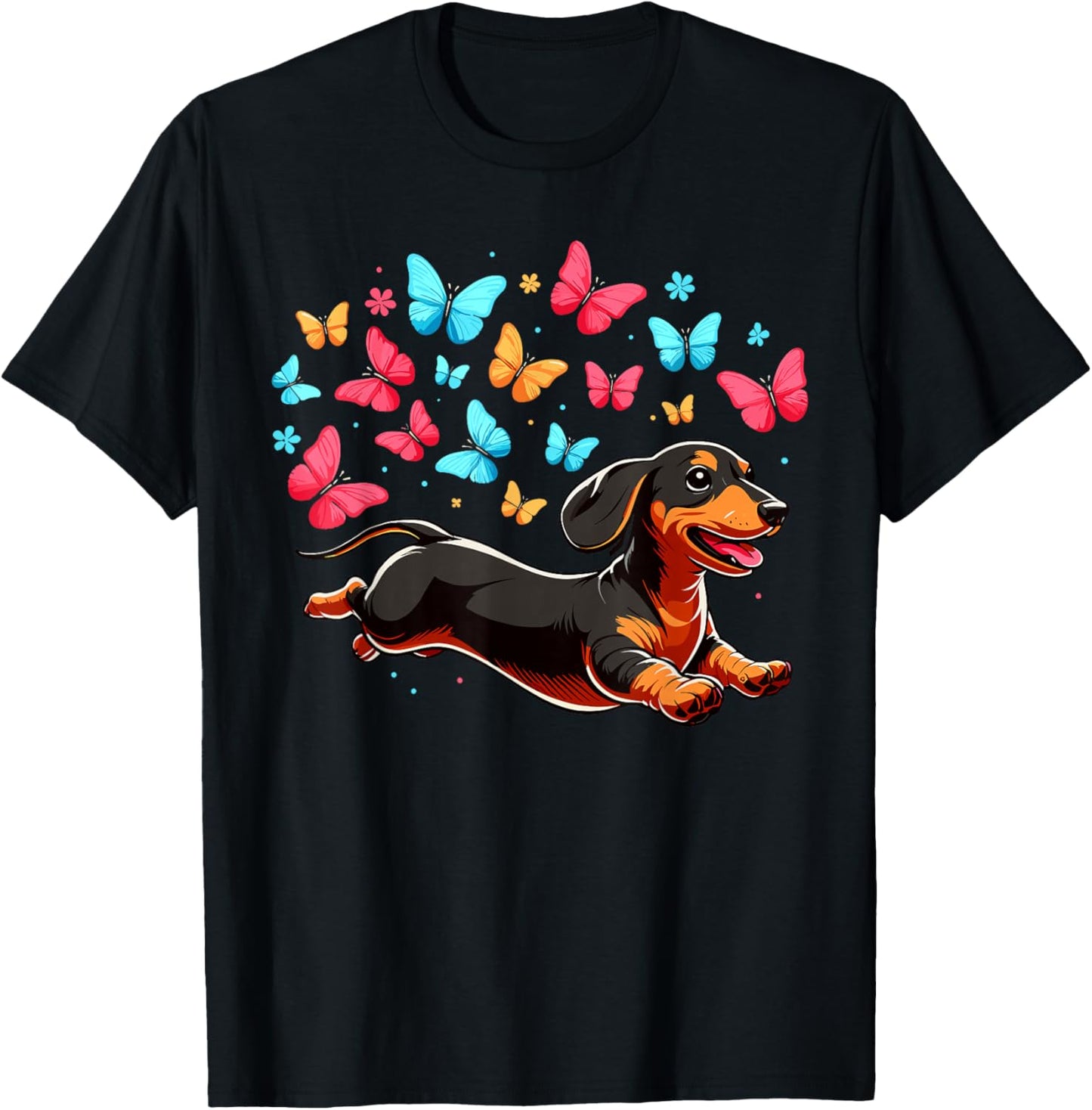 Dachshund With Butterflies T-Shirt - T-Shirt | Black