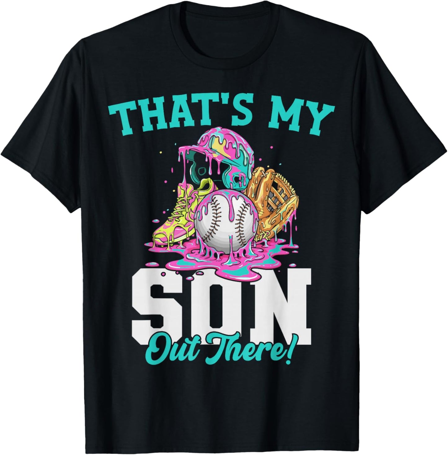 That's My Son Out There Baseball Ice Cream Drip Crossed Bats T-Shirt - T-Shirt | Black