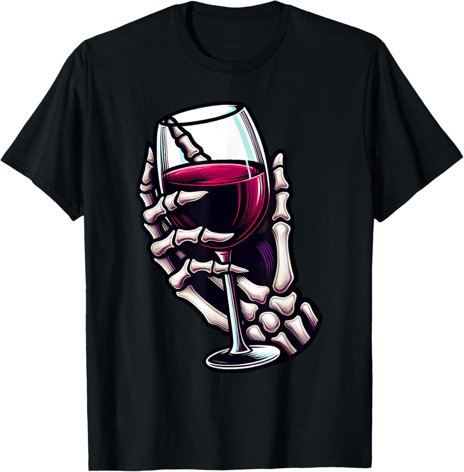 Funny Halloween Skeleton Hand Holding Wine Glass Costume T-Shirt - T-Shirt | Black