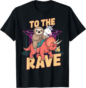 Rave Party Bass Head Clubbing Unicorn Dinosaur Sloth EDM T-Shirt - T-Shirt | Black