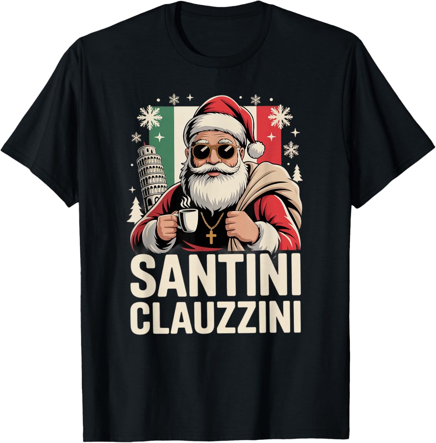Italian Brainrot Christmas Santini Clauzzini Funny Santa T-Shirt - T-Shirt | Black