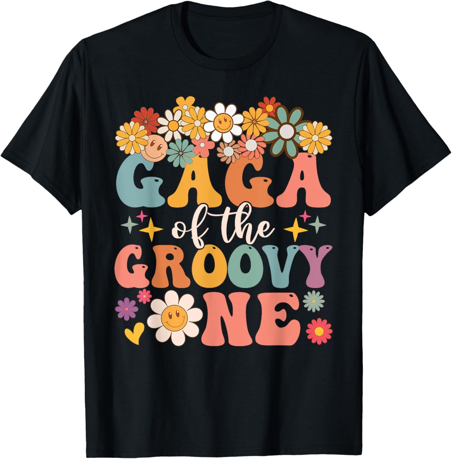 Retro Gaga of Groovy One Matching Family 1st Birthday Party T-Shirt - T-Shirt | Black