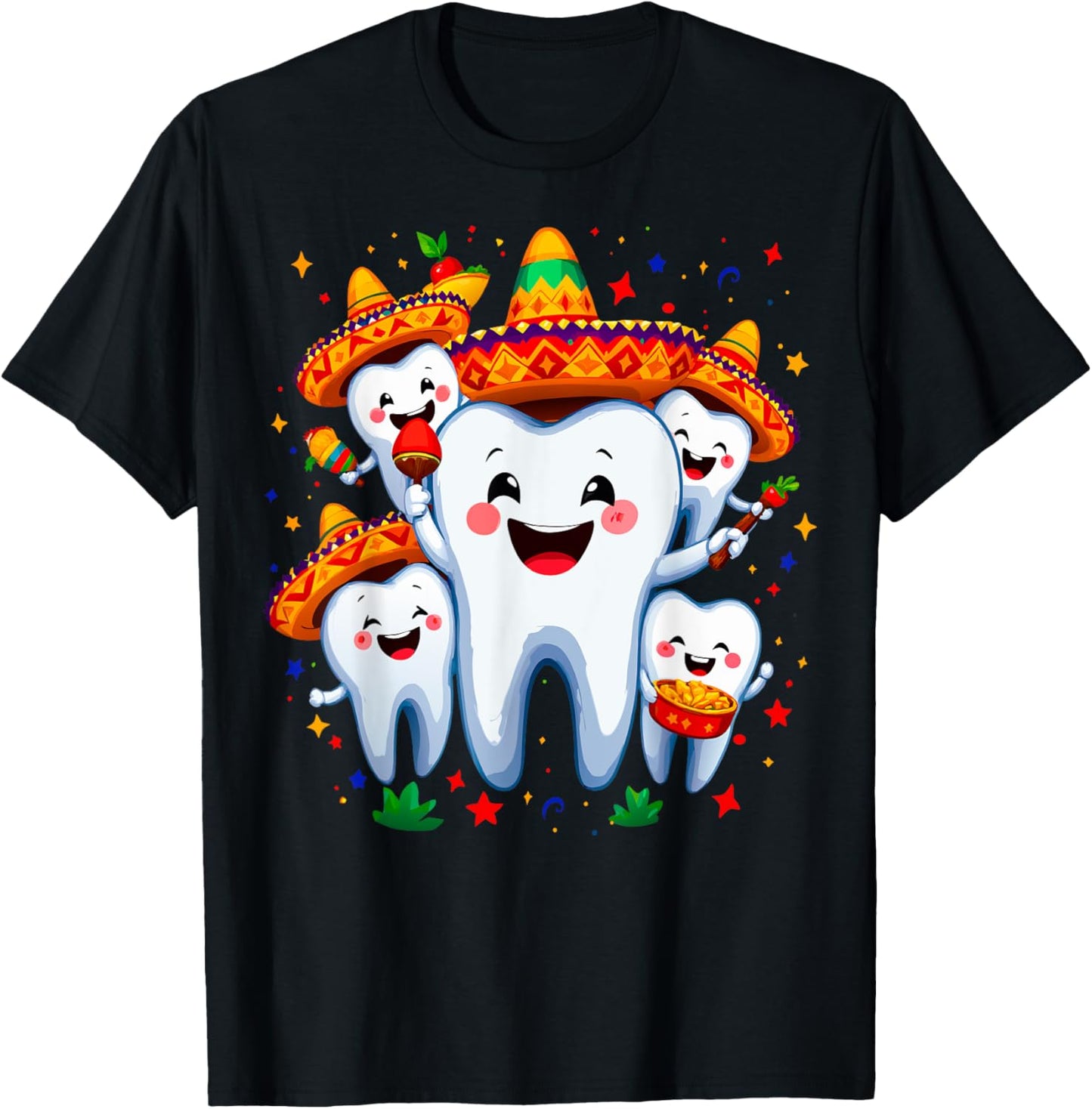 Funny Cinco de Mayo Dental Dentist Tooth Fiesta Sombrero T-Shirt - T-Shirt | Black