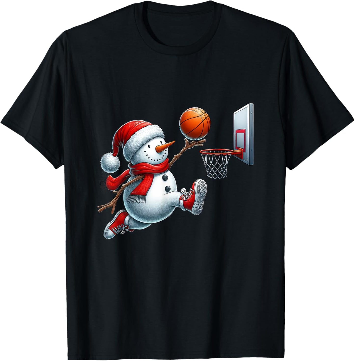 Basketball Snowman Santa Hat Christmas Xmas Boys Girls Kids T-Shirt - T-Shirt | Black