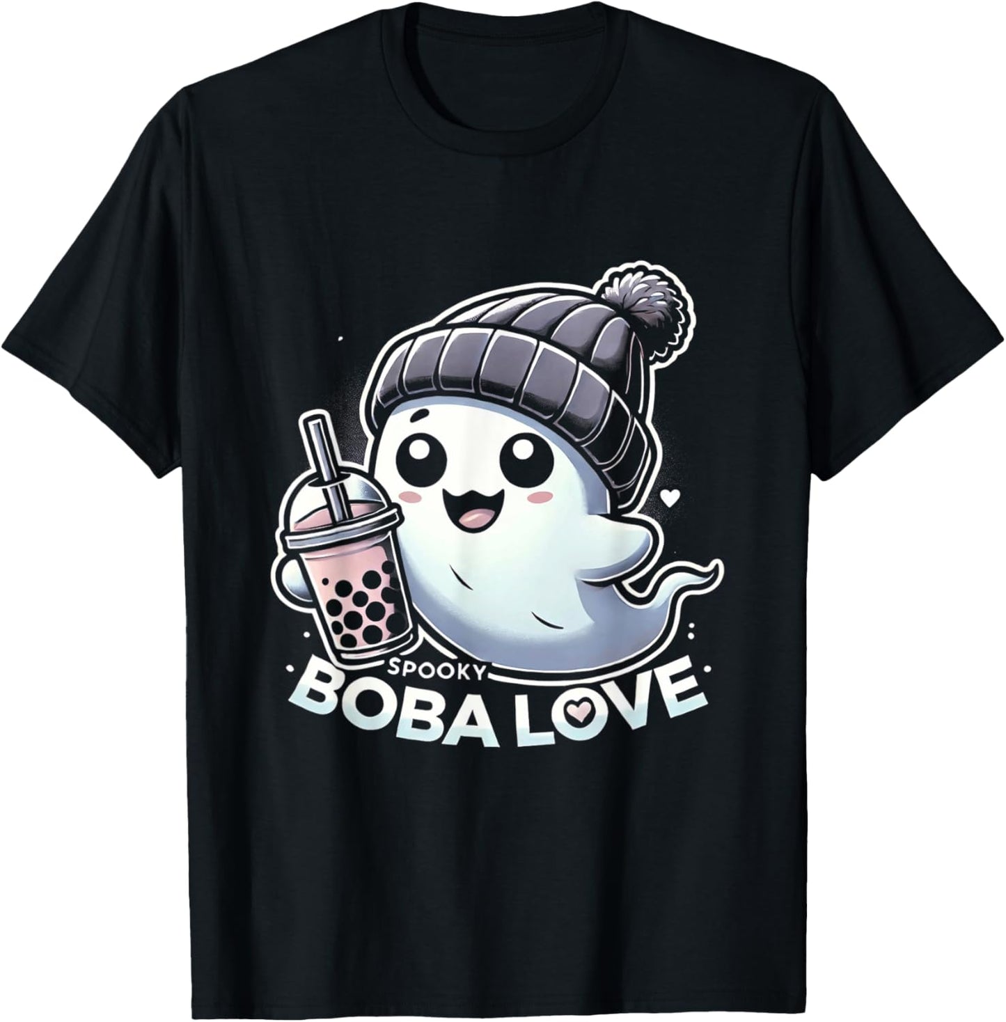 Spooky Cute Ghost and Boba Tea Love Halloween Kids T-Shirt - T-Shirt | Black