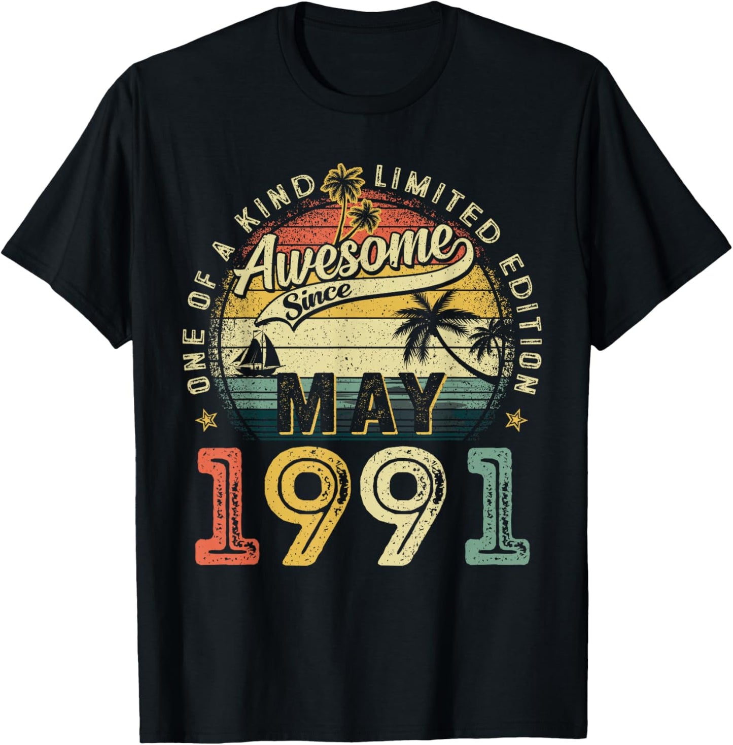 Awesome Since May 1991 Vintage Retro 35th Birthday Men Women T-Shirt - T-Shirt | Black
