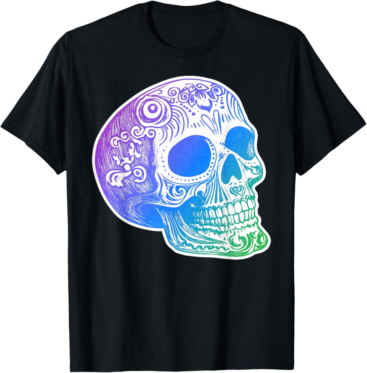 Authentic Calaca Gradient Sugar Skull Design T-Shirt - T-Shirt | Black