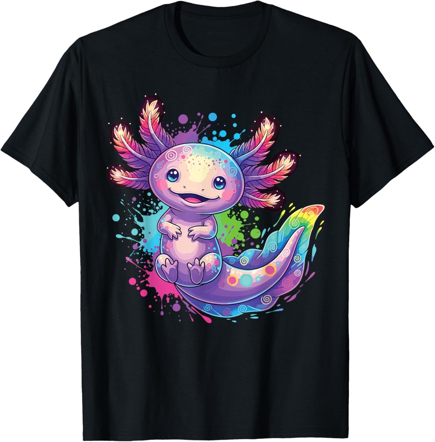 Axolotl Beautiful Colorful Art Kawai Colorful Love Axolotls T-Shirt - T-Shirt | Black