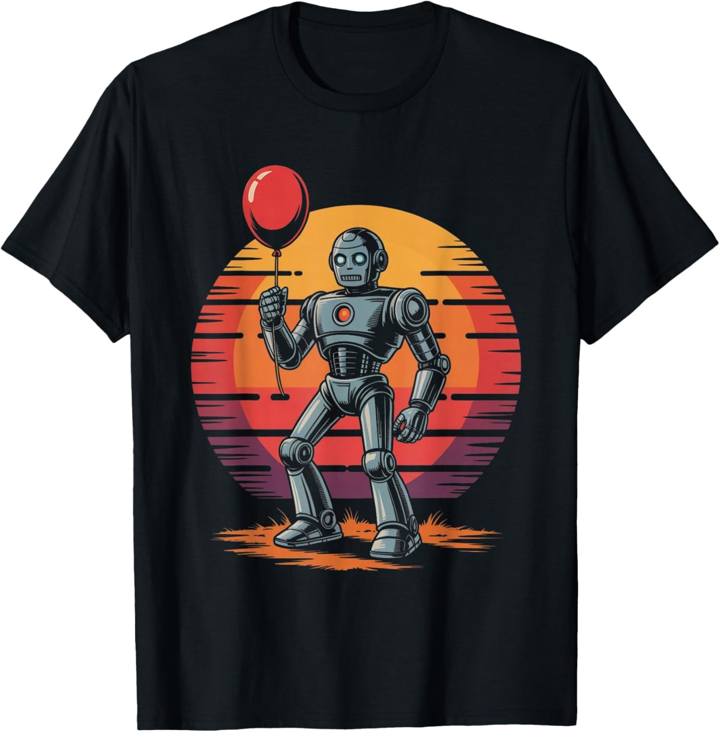 Robot with Balloon - Vintage Funny Robot Lover T-Shirt - T-Shirt | Black