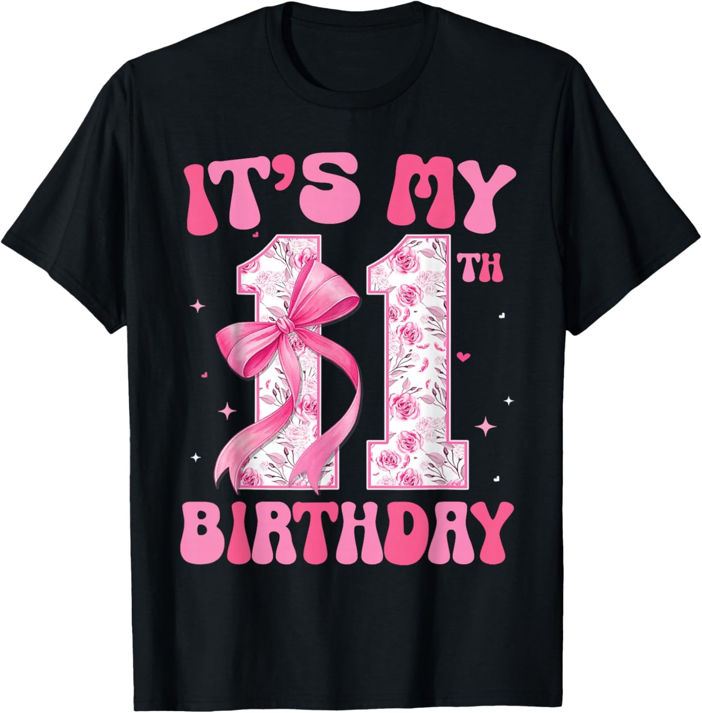 Its My 11th Birthday Coquette Bow 11 Year Old Party Girl T-Shirt - T-Shirt | Black