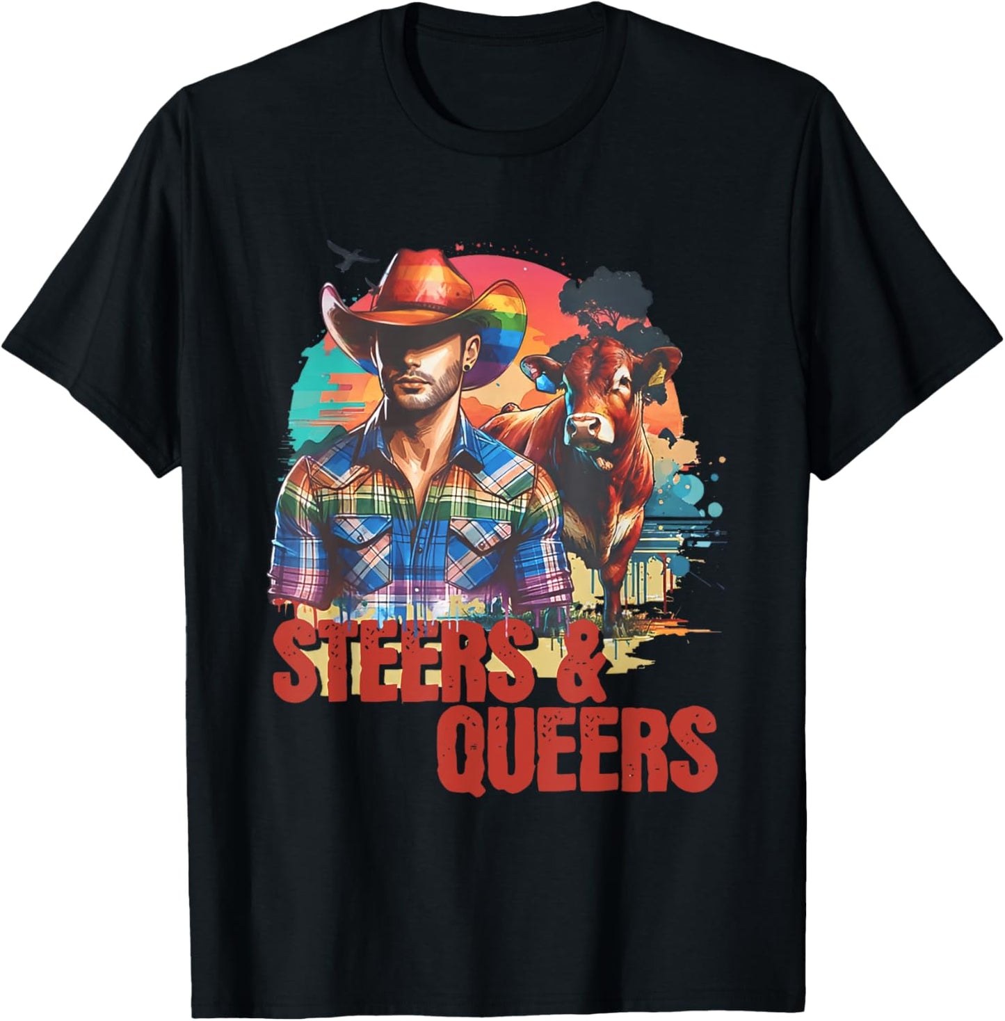 Steers & Queers Country Cowboy Gay T-Shirt - T-Shirt | Black