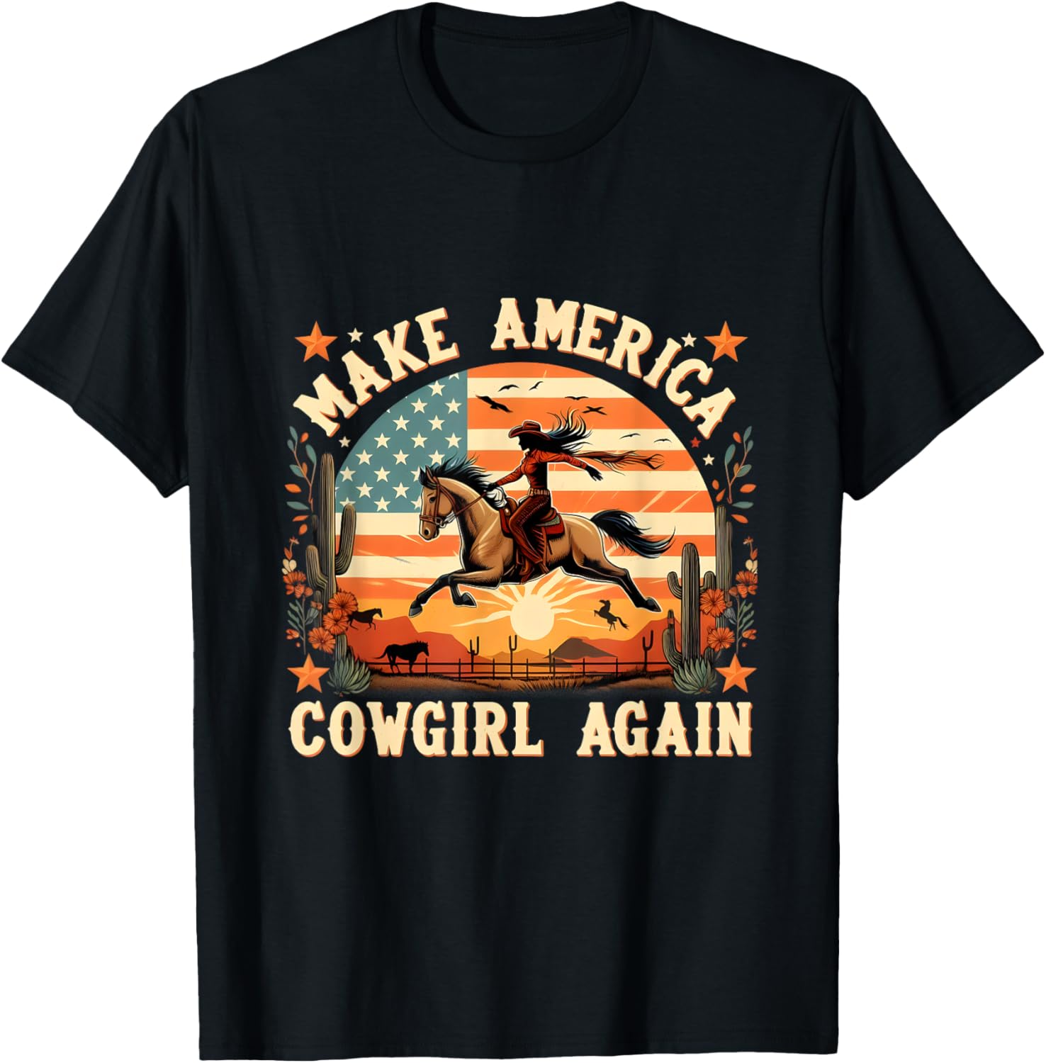Make America Cowgirl Again Cowgirl Independence 4th of July T-Shirt - T-Shirt | Black