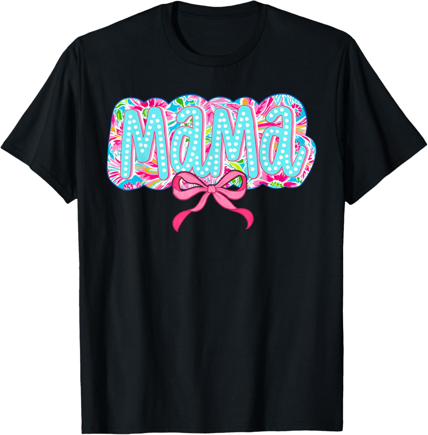 Mama Colorful Coquette Bow Mother's Day Women Mom Grandma T-Shirt - T-Shirt | Black