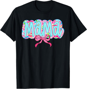 Mama Colorful Coquette Bow Mother's Day Women Mom Grandma T-Shirt - T-Shirt | Black