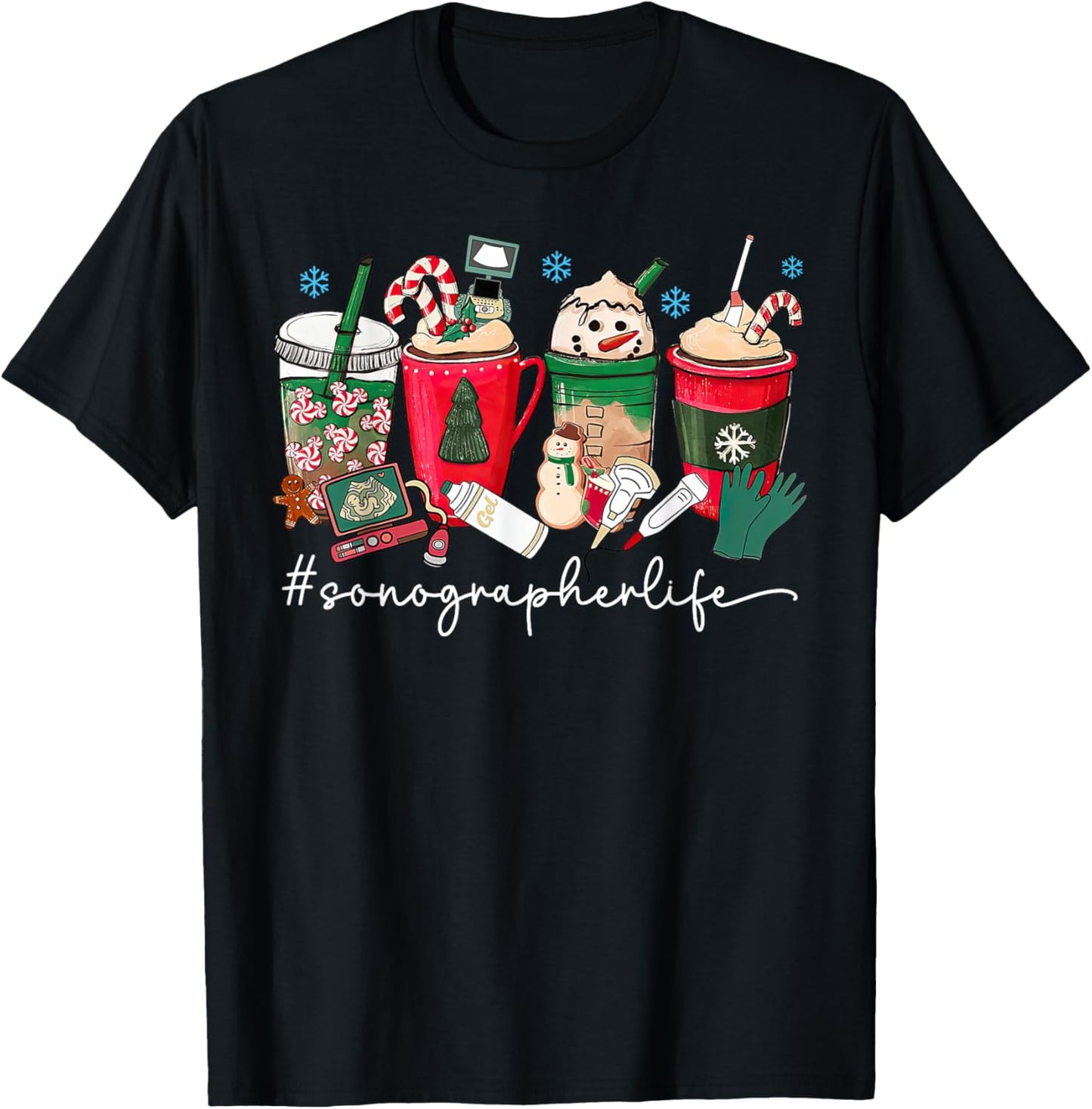 Christmas Sonographer Coffee Latte Ultrasound Vascular Tech T-Shirt - T-Shirt | Black