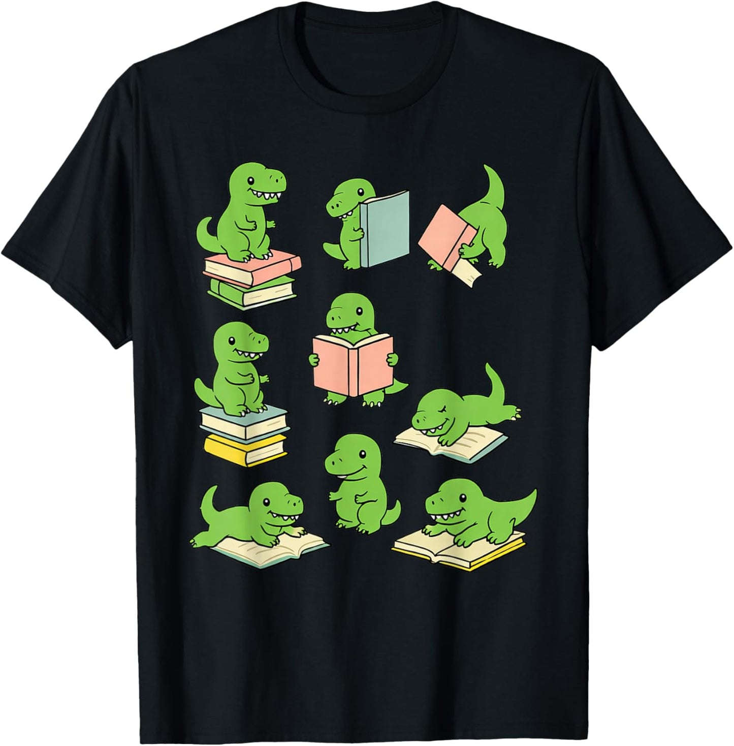 Funny T-Rex Dinosaurs Reading Books Dinosaur Lover T-Shirt - T-Shirt | Black